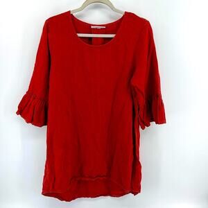 Bryn Walker 100% linen scoop neck 3/4 ruffle sleeve mini dress sz S